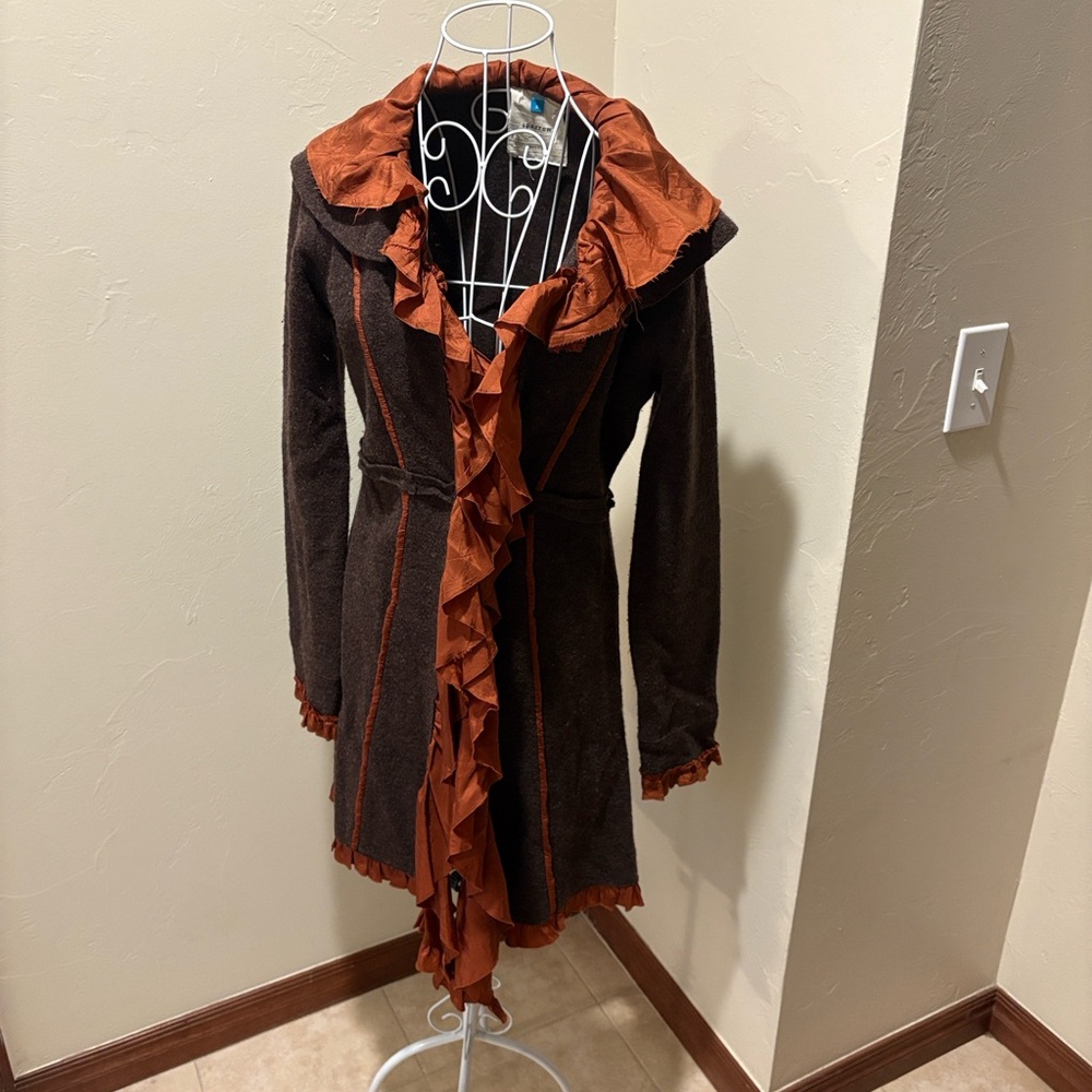 Beautiful Merino wool jacket by Sparrow, with silk trim, Anthropologie
